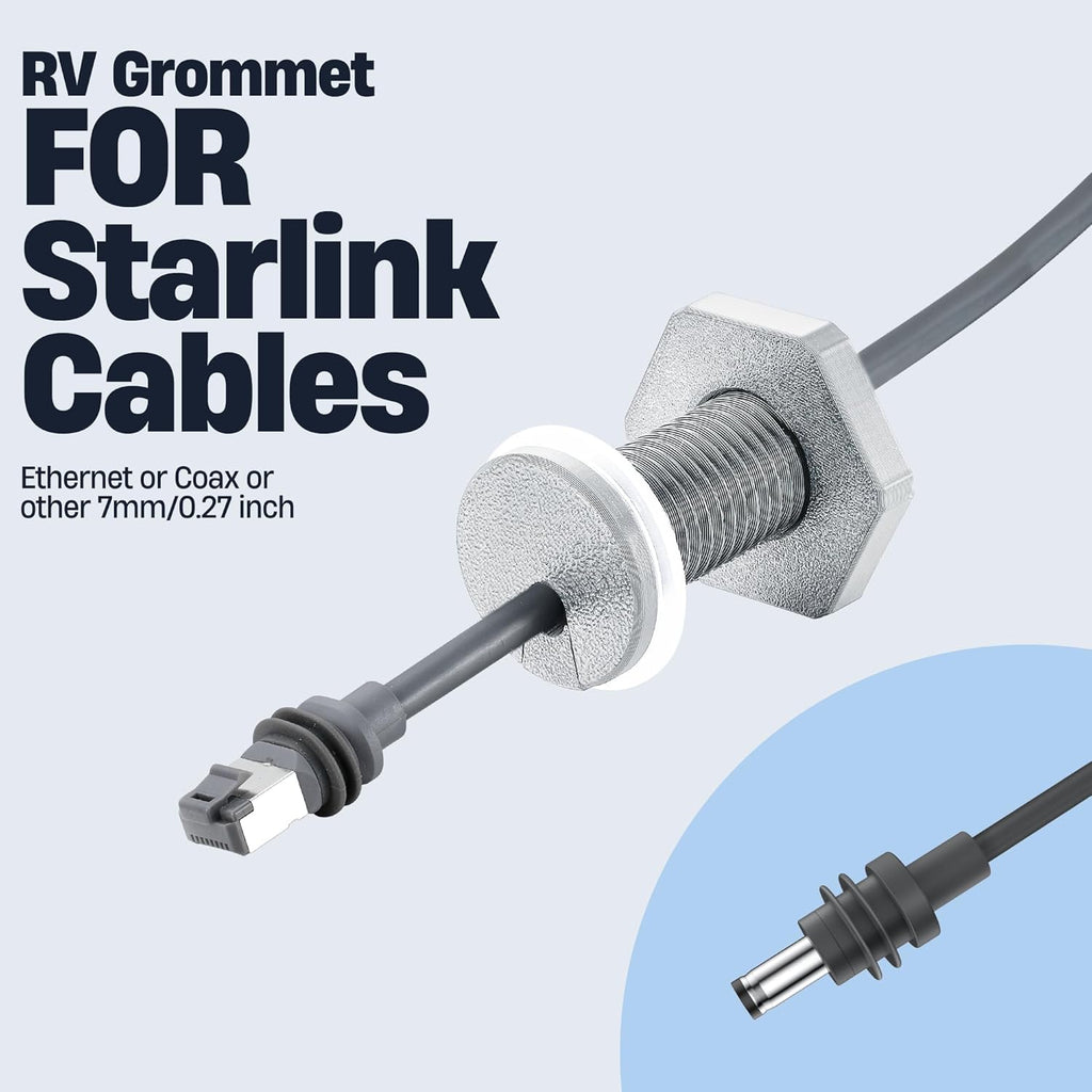 RV Cable Passthrough for Starlink mini, RV Cable Grommet Compatible with Starlink, Ethernet, Coax, Water-Resistant and Anti-Drop RV Cable Routing(Gray)