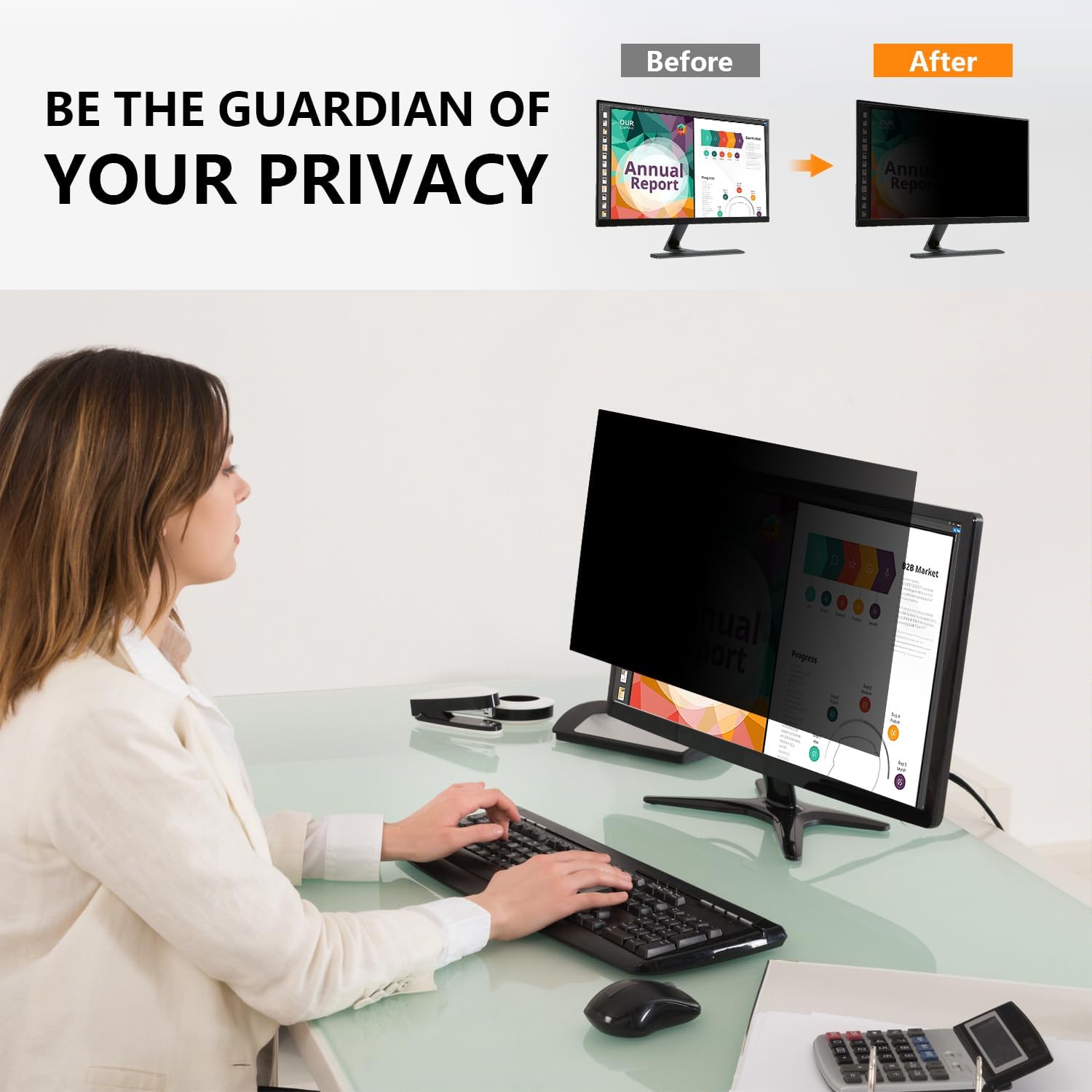 【2-Pack】 21.5 Inch Computer Privacy Screen for 16:9 Monitors with Anti-Spy Anti-Glare Filter, Blue Light Blocking & Eye Protection, Removable Anti-Scratch HD Clarity Screen Protector