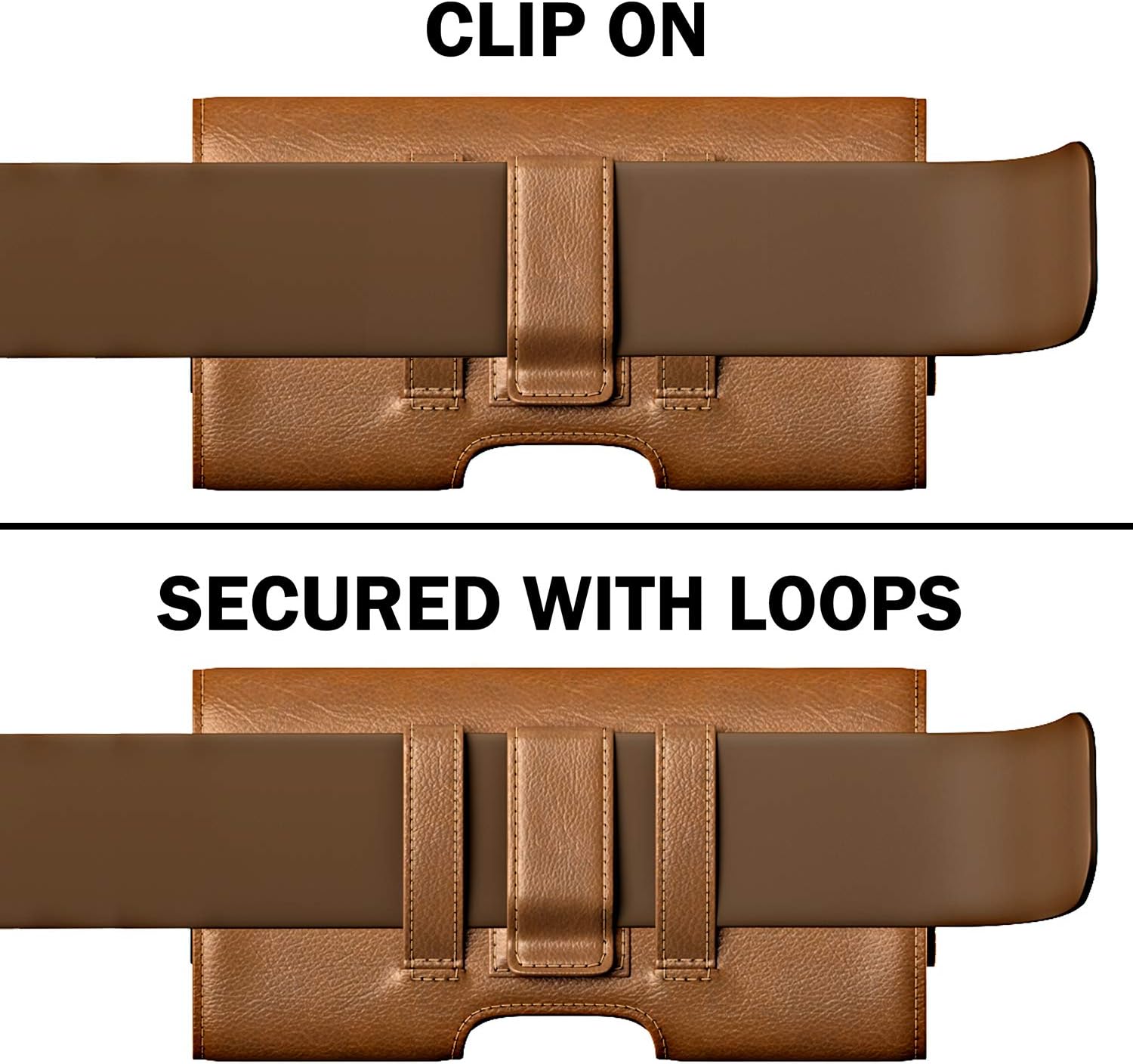 PiTau Holster for Large iPhone Plus, Pro Max Models 16 15 14 13 12 11 Xs Max – Cell Phone Belt Holder Clip Case, ID Card Carrying Pouch (Fits Otterbox Commuter Case) Brown