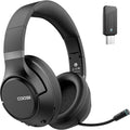 H300 Wireless Headphones Bluetooth with Microphone, Over Ear Headsets with USB Dongle & Mute, Environmental Noise Cancelling Retractable Mic for Work Office Meeting Laptop Computer (Black)