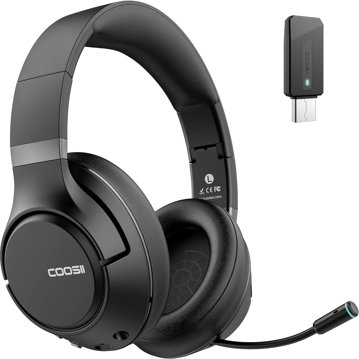 H300 Wireless Headphones Bluetooth with Microphone, Over Ear Headsets with USB Dongle & Mute, Environmental Noise Cancelling Retractable Mic for Work Office Meeting Laptop Computer (Black)