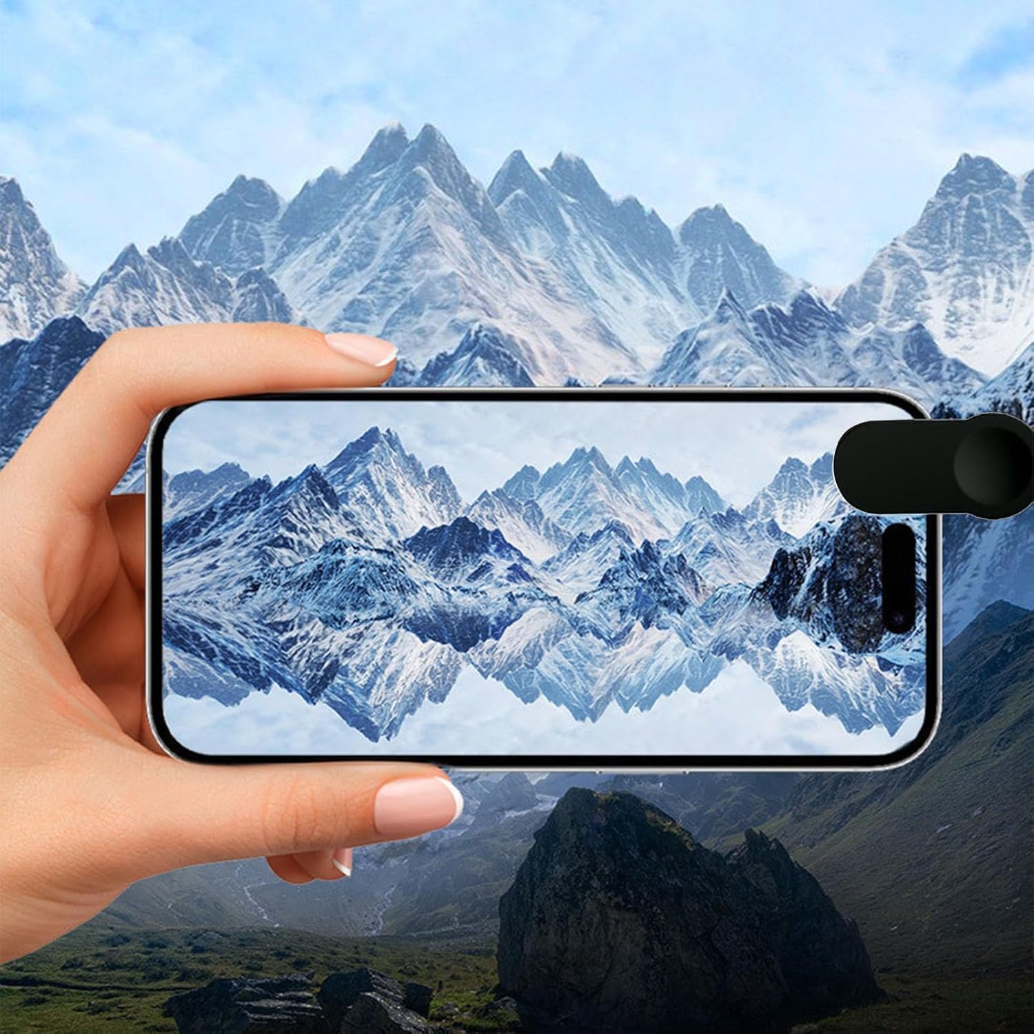Smartphone Camera Mirror Reflection Clip Kit, Adjustable HD Glass Mirror Effect Lens for Creative Photography, Vertical & Horizontal Phone Selfie Reflector, Portable Photography Accessory (2PCS-Black)
