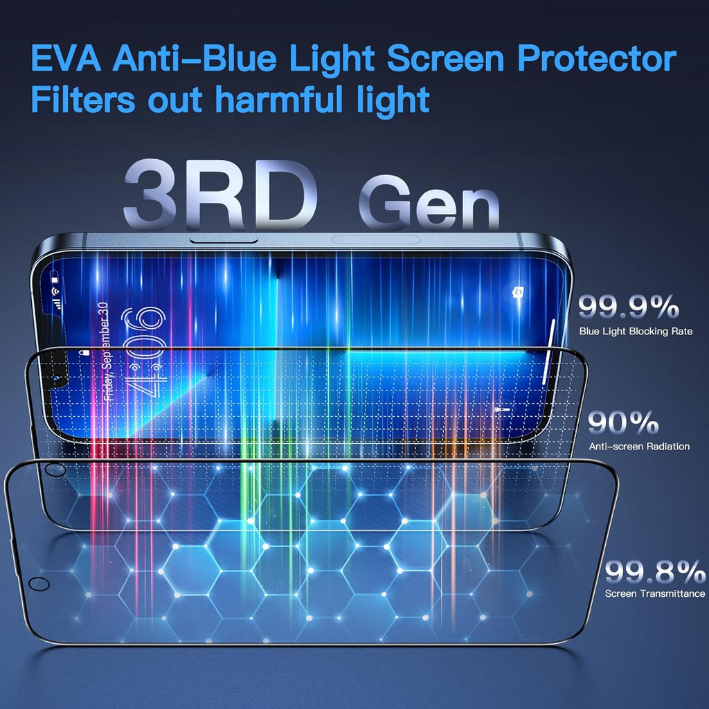 Uyiton Anti-Blue Light for iPhone 14 Plus/iPhone 13 Pro Max Screen Protector - Unbreak-Glass Easy to Install Full Coverage Case Friendly Scratch Resistance 9H Tempered Glass Screen Protector, 2 Pack