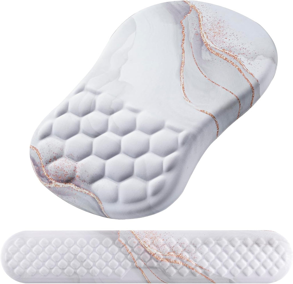 Mouse Pad Wrist Support, Laokiiy 2 in1 Keyboard Wrist Rest+ Ergonomic Mouse Pad, Non-Slip Wrist Rest for Computer Keyboard, Made Easy Typing & Relieve Wrist Pain(White)