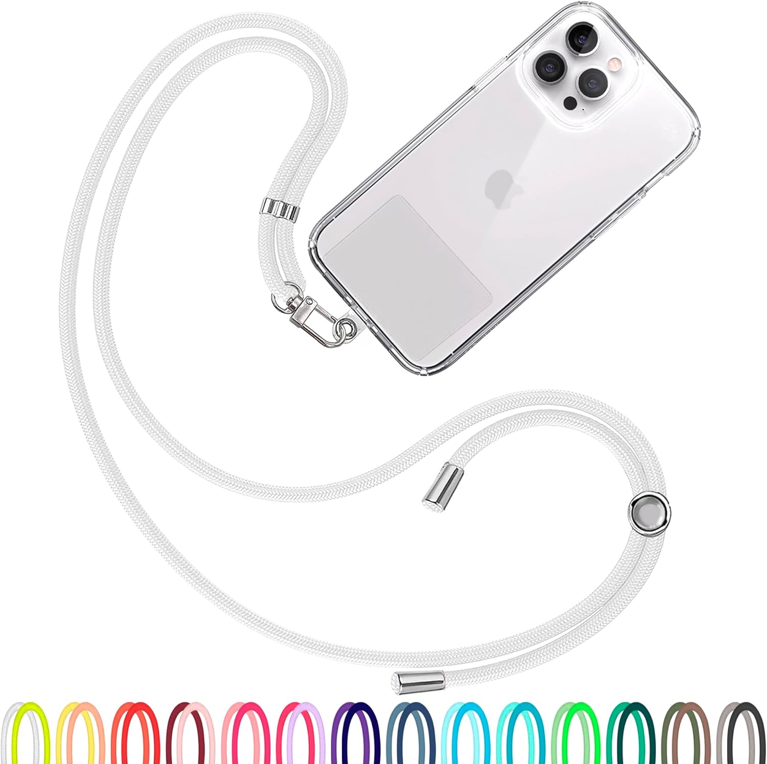 Cell Phone Lanyard [White] - Comfortable Universal Smartphone Lanyard - Easy to Use Neck Phone Holder [Clear Patch] - Adjustable Length Phone Strap Crossbody - Fits All Mobile Phones