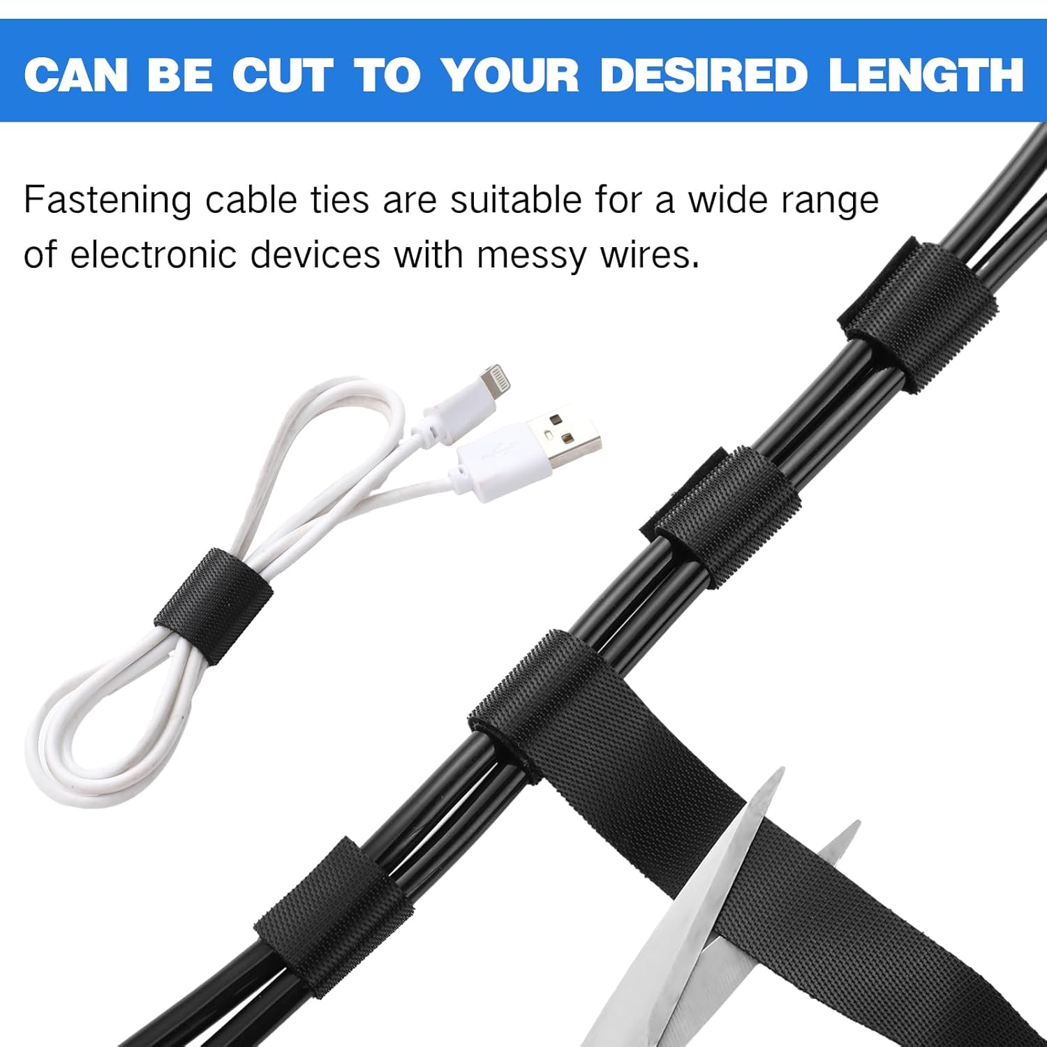 WILLBOND 3/4 Inch x 300ft Fastening Tape Cable Ties Reusable Fastening Nylon Tape Double Side Hook Roll Hook and Loop Straps Wires Cords Management Wire Organizer Straps (Black)