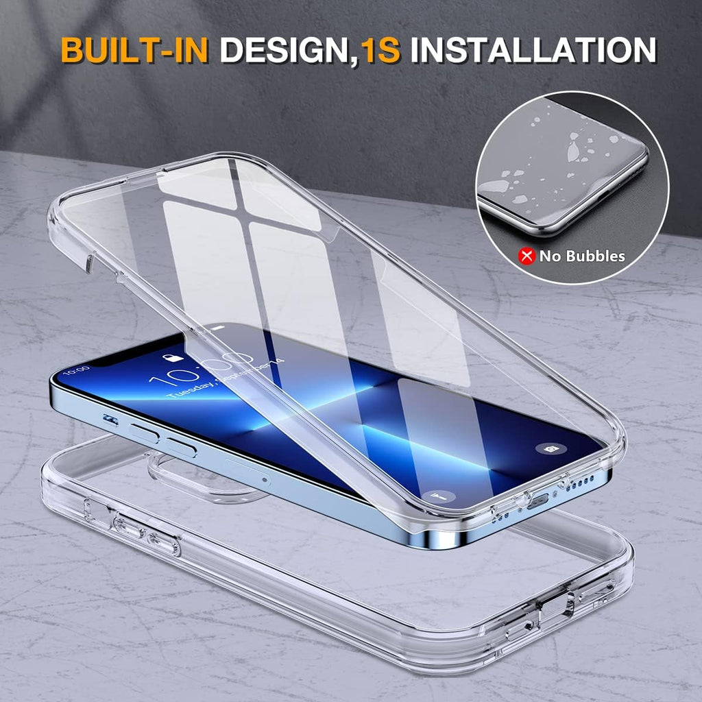 Miracase Glass Case for iPhone 13 Pro Max 6.7 inch, Upgrade Full-Body Clear Phone Bumper Case Cover with Built-in 9H Tempered Glass Screen Protector, Clear