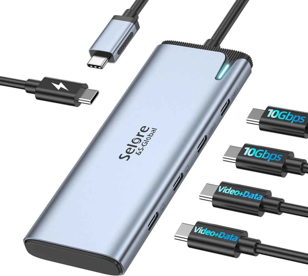 Selore&S-Global USB C Splitter with 4K/60Hz Video Output,USB C Hub Dual Monitor with DP Alt Mode,10Gbps Data Transfer,100W PD,Docking Station Dual Monitor for Windows Laptop,Portable Monitors