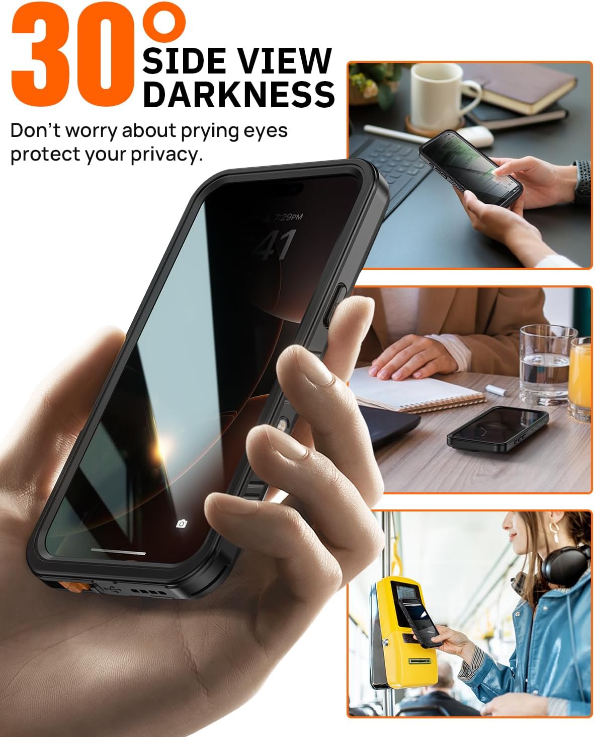 Lanhiem for iPhone 16 Pro Max Privacy Case, Waterproof Dustproof Shockproof Cases for 16 ProMax with Privacy Screen Protector, Full Body Protective Cover for iPhone 16 Pro Max - 6.9 inch (Black)