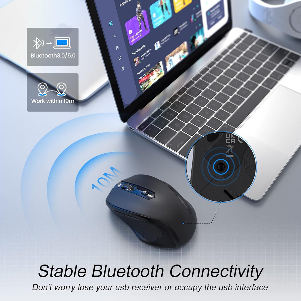 Wireless Mouse, D-09 Computer Mouse USB Cordless Mice for Laptop, Ergo Grips, Lightspeed 5-Level 2400 DPI, 16 Months Battery, Portable for PC Mac Chromebook (Bluetooth, 1 Pack)