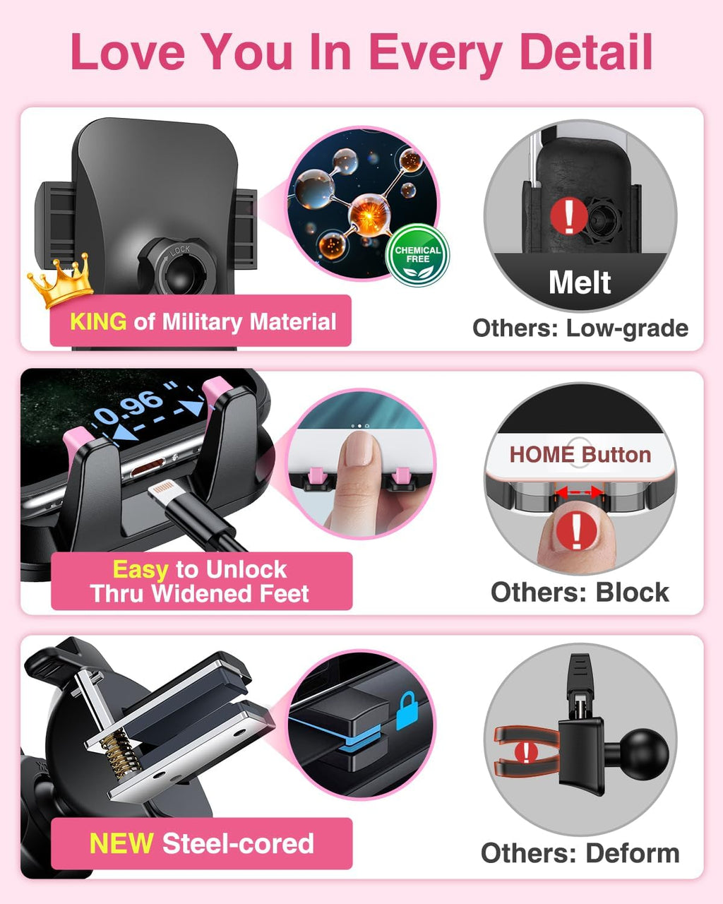 VANMASS [2024 Upgrade Phone Holders for Your Car [Super Suction Cup] Cell Phone Mount Car Dashboard Window Vent Desk Fit for iPhone 15 Pro Max 14 13 Universal Handsfree Automobile Vehicle Cradle，Pink