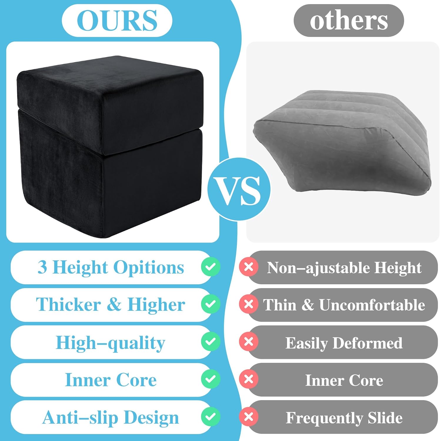 ROYALAY Adjustabl Foot Rest Under Desk for Office, High-Density Foam Foot Rest with 3 Adjustable Heights, Ergonomic Footrest with Washable Cover for Home, Airplane, Travel(16 * 14.5 * 17in, Black)
