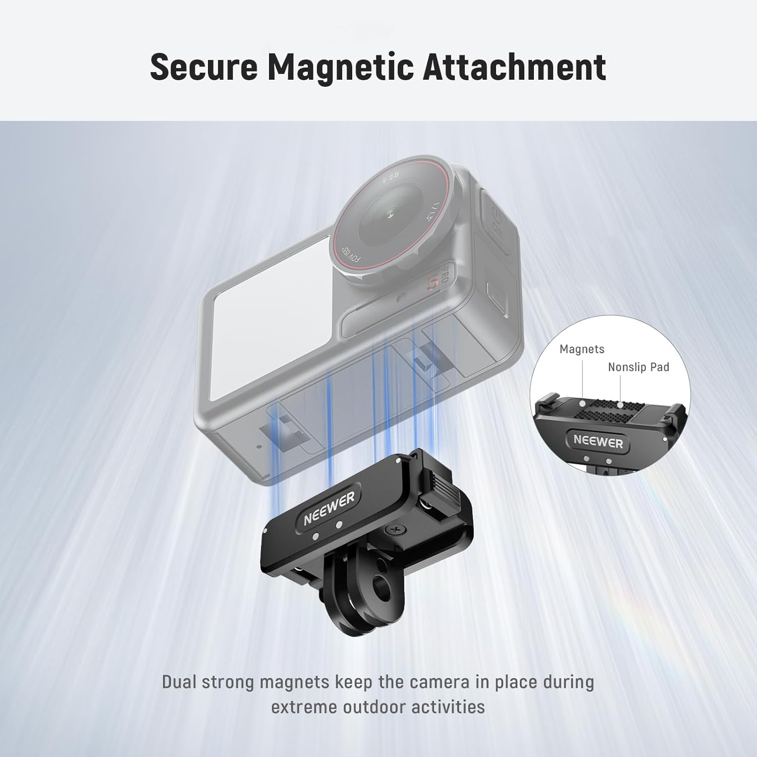 NEEWER Magnetic Mount Adapter Compatible with DJI Osmo 360 / Action 5 Pro/4/3, Upgraded Metal Quick Release Action Camera Mount Vlogging Accessories with 1/4" Tripod Thread, AC011