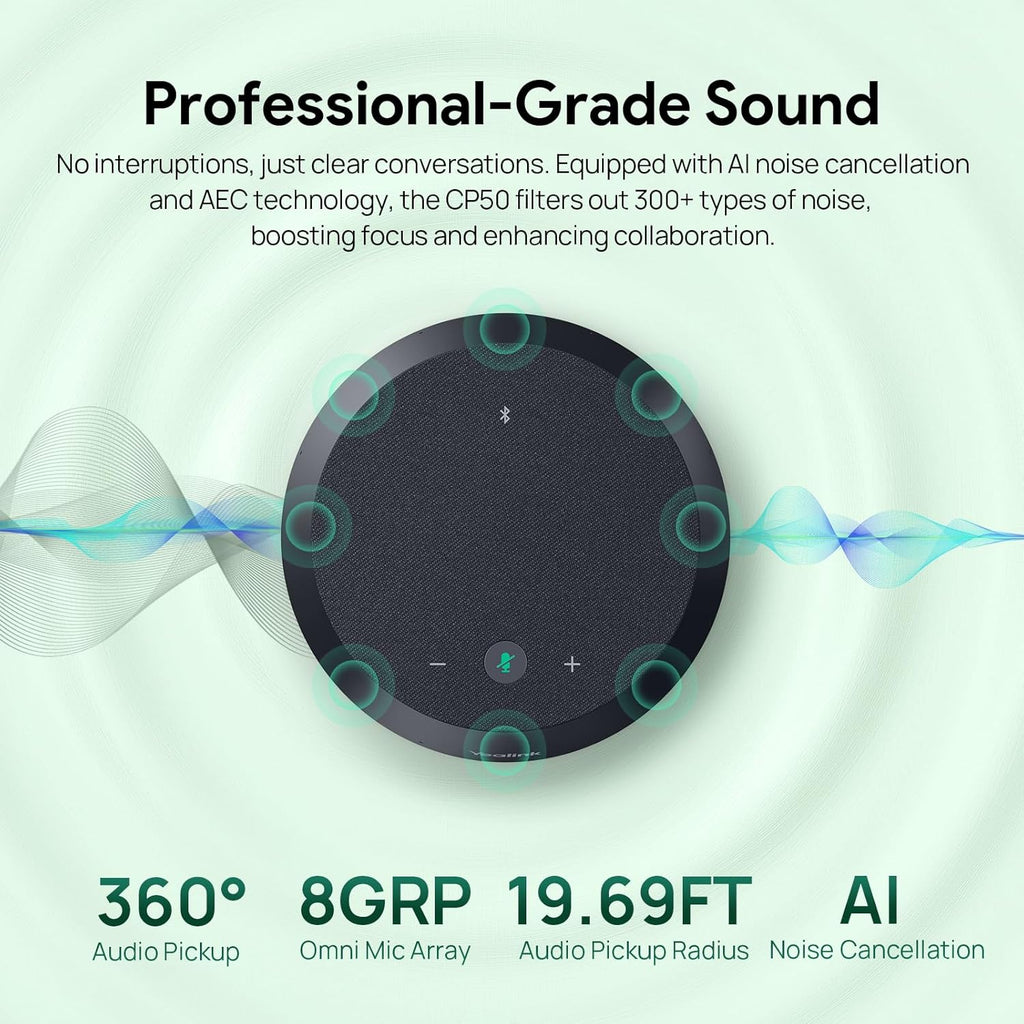 Yealink CP50 Conference Call Speaker and Microphone with Ai Noise Cancellation, Speakerphone for Teams Room, 8 360° Omnidirectional Mics, Bluetooth, USB-C, Daisy Chain, 19.69ft Pickup Telephon