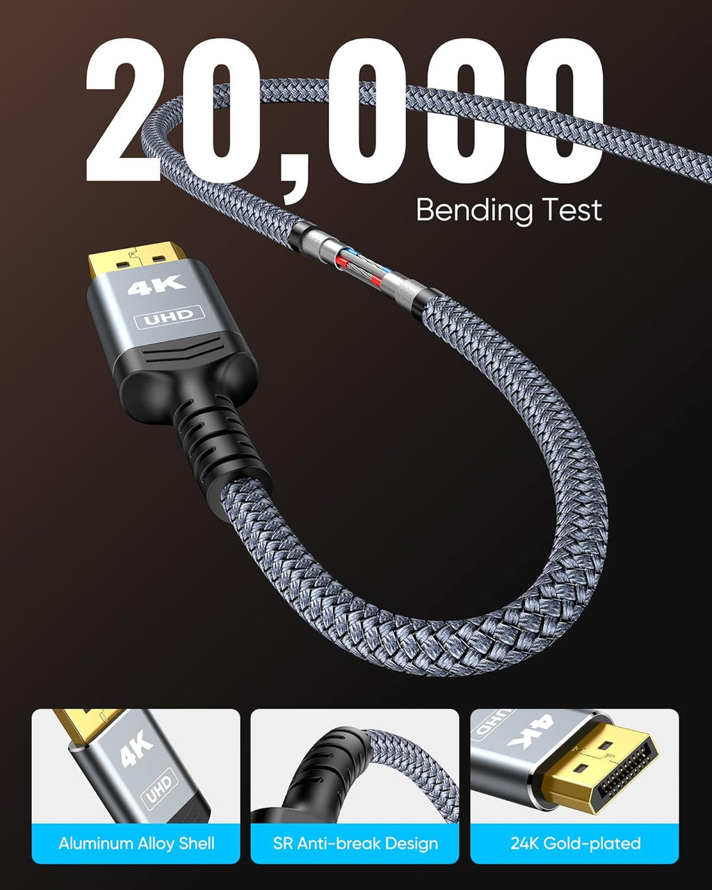Highwings 4K DisplayPort to HDMI, 3.3ft Uni-Directional DP (Source) to HDMI (Display) 1.4 Cable, 4K@30Hz, 2K@60Hz, 1080P Full HD, Braided Cord for Dell, NVIDIA, AMD, Monitor, Projector (Grey)
