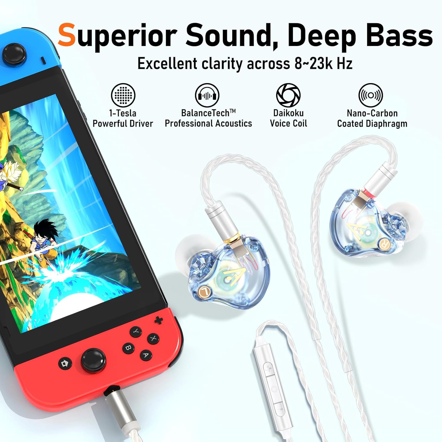 Vibes 202M Wired Earbuds - HiFi in Ear Monitor Headphones - Noise-Isolating Ear Buds w/ Mic - Clear Sound, Deep Bass & Comfort-Fit Gaming Earphones - MMCX to 3.5mm & Silver Plated Cord, Carrying Case