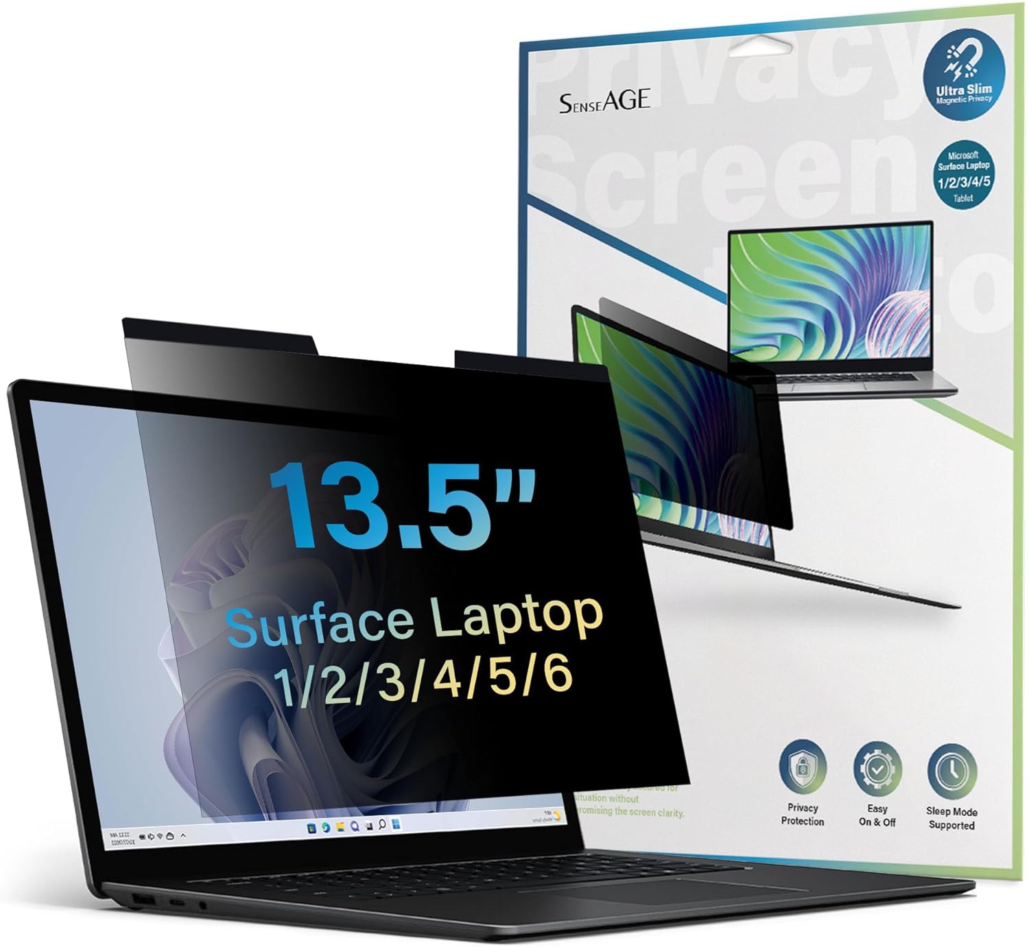 SenseAGE Magnetic Privacy Screen Protector for Surface Laptop 13.5 inch (6/5/4/3/2/1), Easy On/Off Privacy Filter, Anti Blue Light Glare, Notebook Privacy Screen Filter, Compatible with Surface Laptop 13.5"