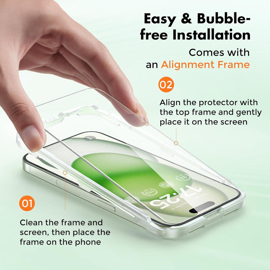 UNBREAKcable 3-Pack Screen Protector for iPhone 15 Plus, Double Shatterproof Tempered Glass [Easy Installation Frame] [9H Hardness] [99.99% HD Clear] [Case Friendly] for iPhone 6.7 inch