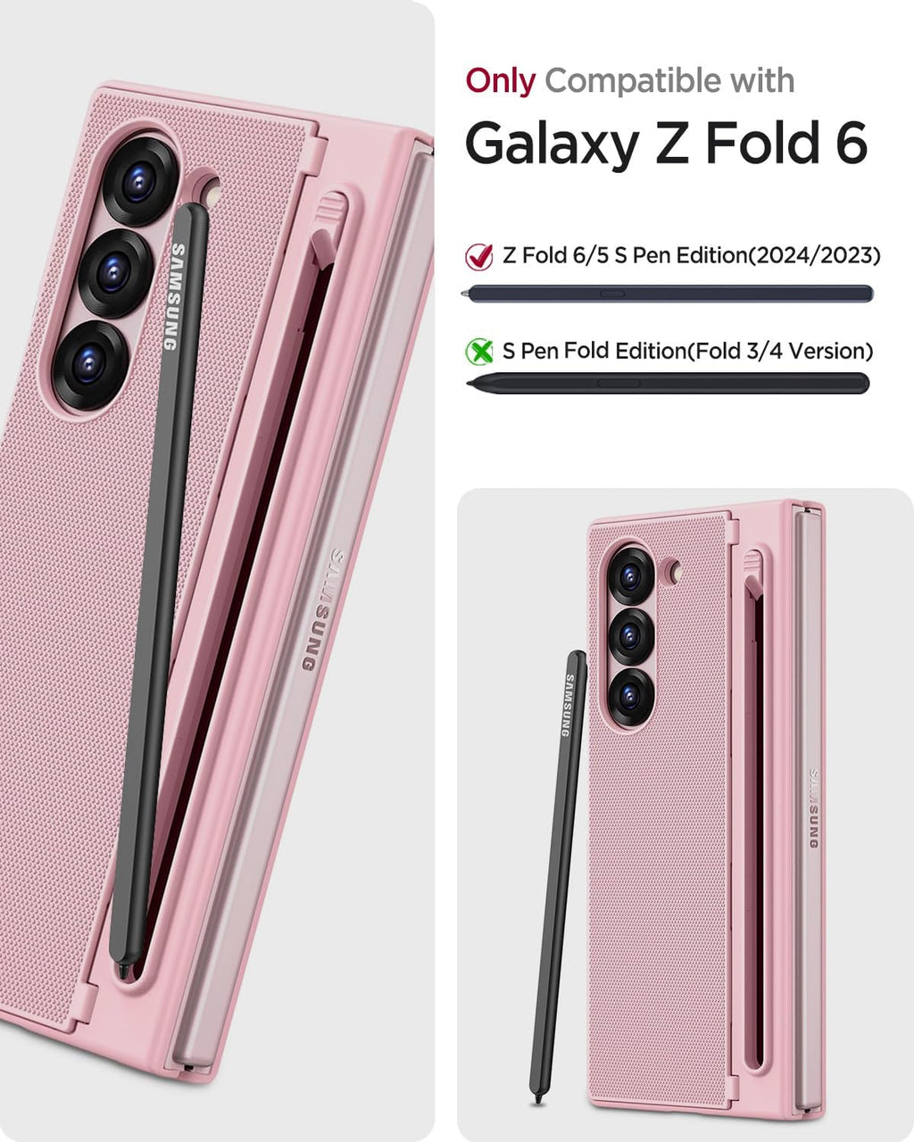 Miimall for Samsung Galaxy Z Fold 6 Case with S Pen Holder Slot [Military Grade Drop][Built-in Privacy Screen & Invisible Kickstand] Slim Thin Protective Phone Case for Galaxy Z Fold 6 5G Cover Pink