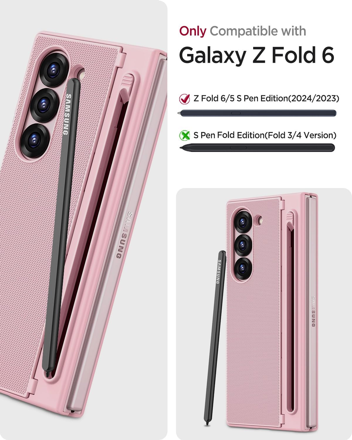 Miimall for Samsung Galaxy Z Fold 6 Case with S Pen Holder Slot [Military Grade Drop][Built-in Privacy Screen & Invisible Kickstand] Slim Thin Protective Phone Case for Galaxy Z Fold 6 5G Cover Pink