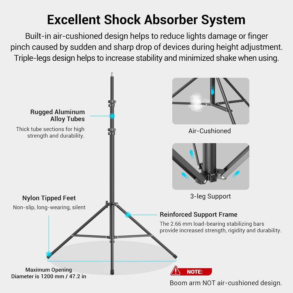 SmallRig Aluminum Light Stand 110"/9.2ft/280cm, Adjustable Photography Air-Cushioned Tripod Stand with 1/4" Screw for Softbox, Studio Light, Flash, Umbrella, Ring Light, Max Load 5kg, RA-S280A