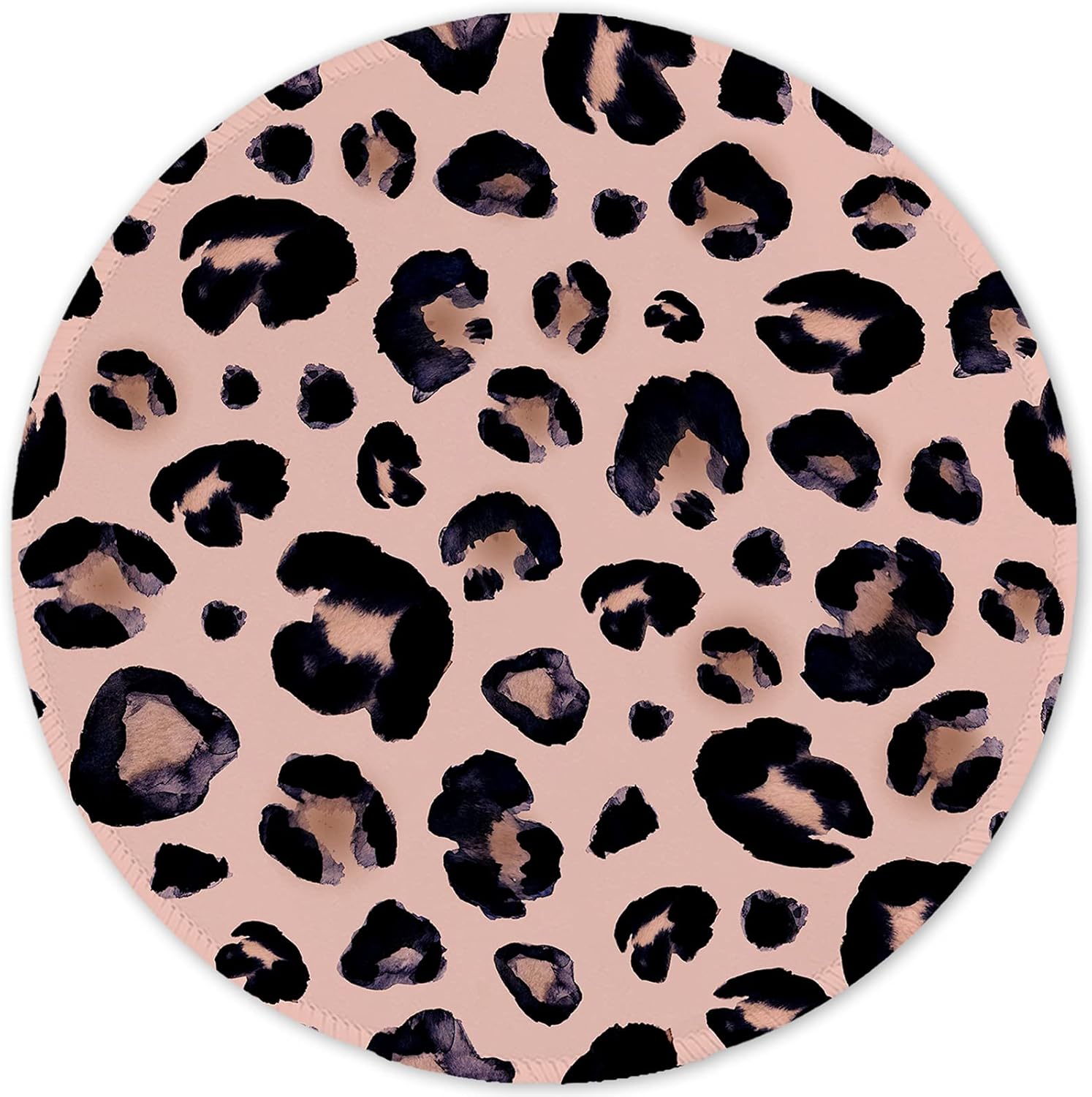 ITNRSIIET Round Mouse Pad with Stitched Edge Premium-Textured Waterproof Non-Slip Rubber Base Desktop Protection Mat Diameter 8.7 inches, Leopard Black Purple