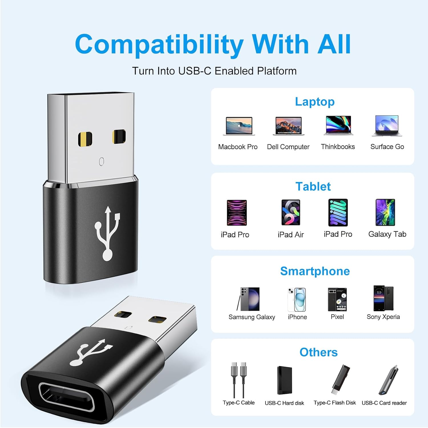 USB A to USB C Adapter 20 Pack,USB to USBC Adapter,USBA Male OTG Adapters,Type C Female Converter for iPhone,iPad,MacBook,Samsung Galaxy,Black