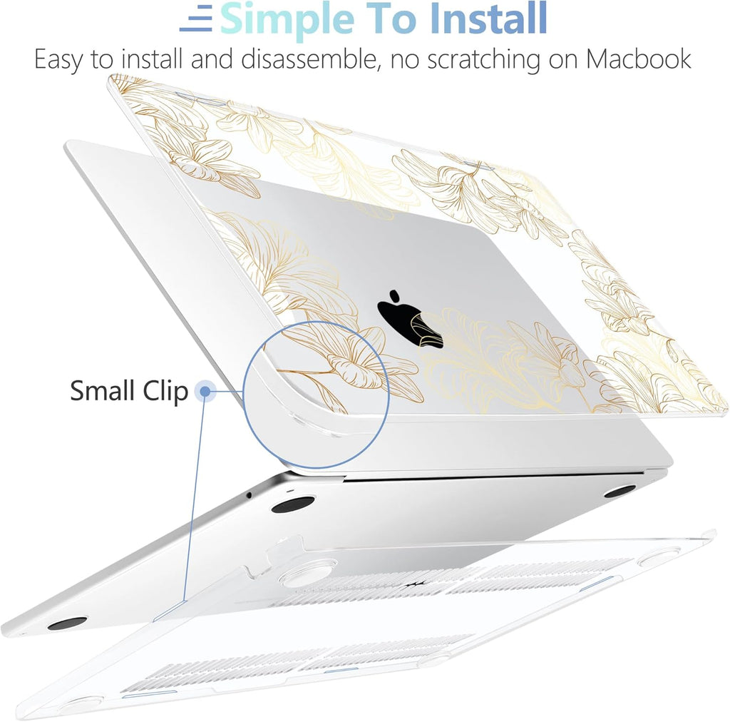 MEEgoodo for M4/M3/M2 MacBook Air 15.3 inch Case 2025 2024 2023, Case Fit Model (A3241/A3114/A2941) for MacBook Air 15 inch, Laptop Hard Shell with Keyboard Cover, Drawn Golden Floral
