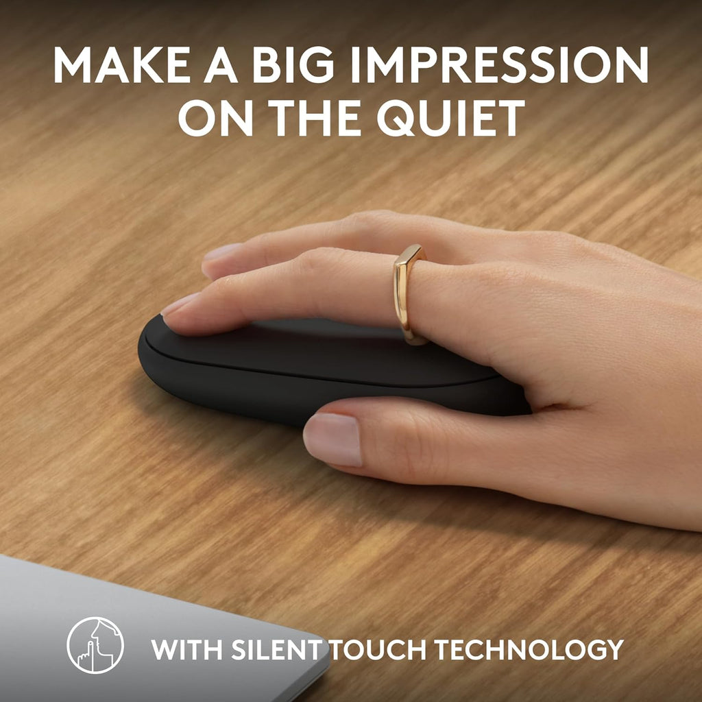 Logitech Pebble Mouse 2 M350s Slim Bluetooth Wireless Mouse, Portable, Lightweight, Customizable Button, Quiet Clicks, Easy-Switch for Windows, macOS, iPadOS, Android, Chrome OS - Black
