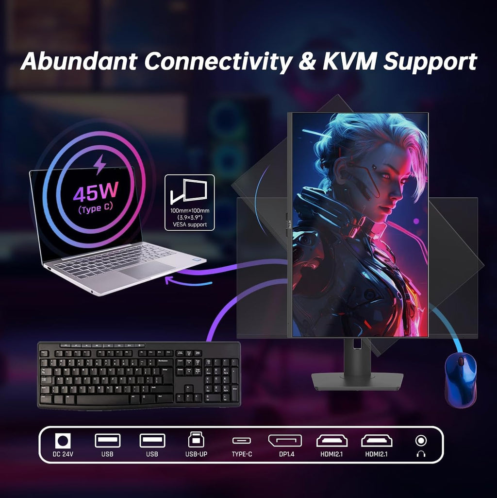 KTC 32 Inch 4K Mini LED Monitor, Fast IPS, HDR1000 144Hz 1ms MPRT Gaming Monitor,Type-C 45W, HDMI/DP/USB,RGB Light, Swivel/Height/Pivot/Tilt Adjust, VESA, Computer Monitor for Gaming & Designer
