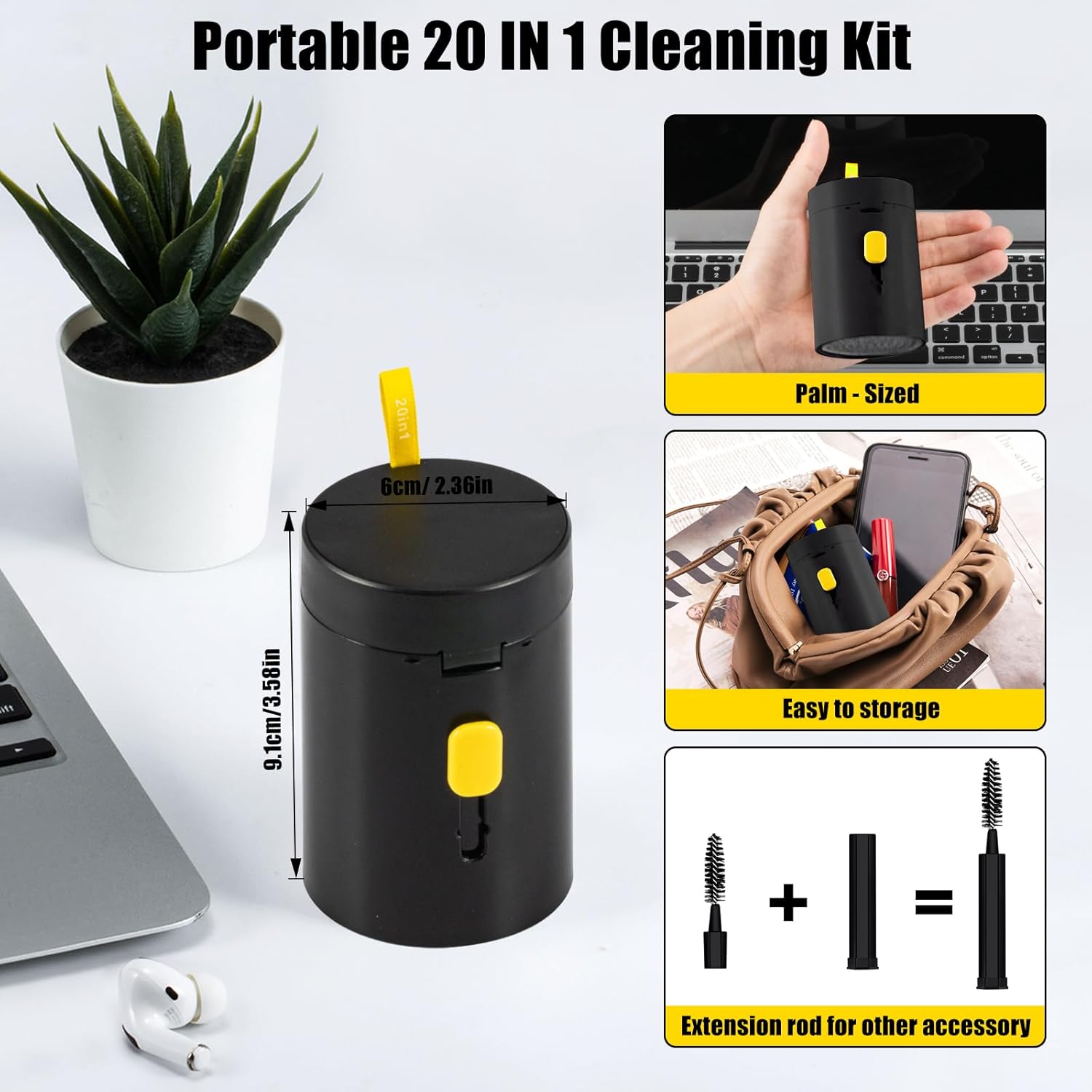 walrfid Laptop Phone Screen Cleaner Kit, Computer Keyboard Brush Cleaning Spray for iPhone AirPods MacBook iPad, 20-in-1 Electronic Device Clean Tool for Camera Earbud Car Screens (Black)