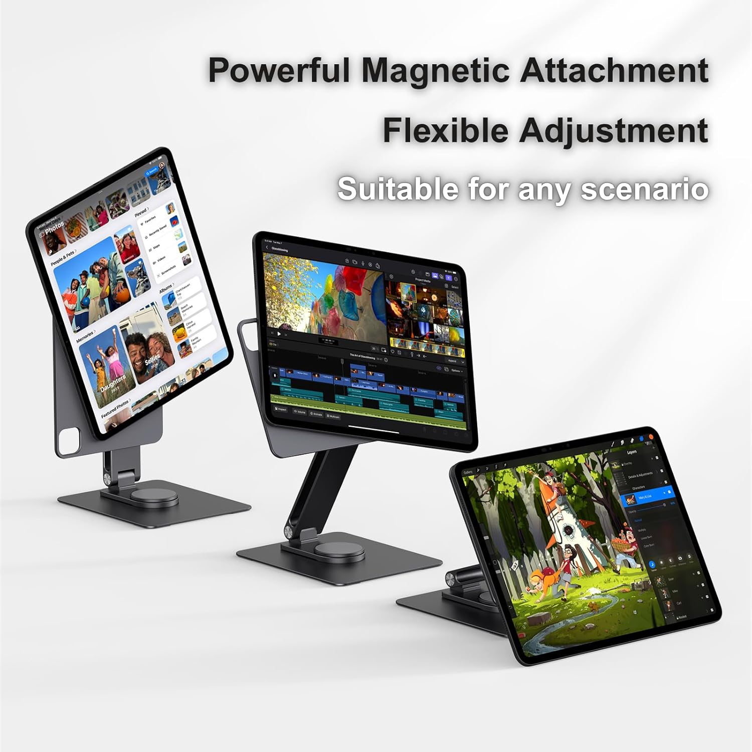 Magnetic iPad Pro M4 11-inch Stand with Wireless Charging 18W, 360° Rotating Aluminum Tablet Holder for iPad Pro M4 11-inch, Adjustable Desk Mount Series (M4-11inch)