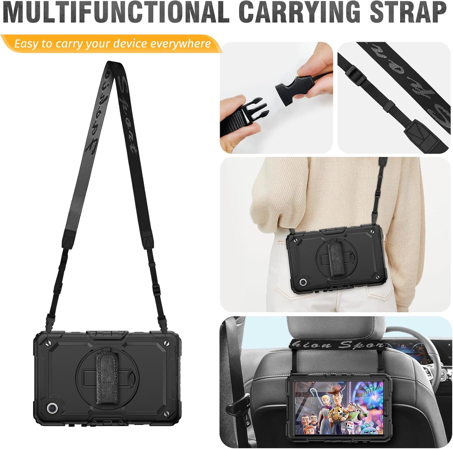 HXCASEAC Case for Samsung Galaxy Tab A9 8.7 Inch, Protective with Screen Protector/Hand Strap/Pen Holder, Sturdy Shockproof for Samsung A9 Tablet Case SM-X110 SM-X115 SM-X117 - Black