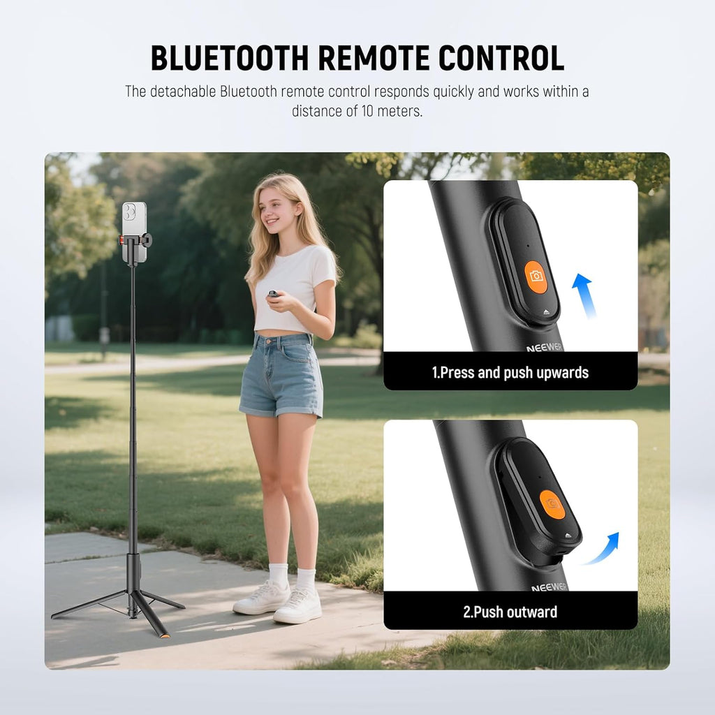 NEEWER 57.9" Selfie Stick Tripod Compatible with iPhone Samsung Android, Metal Portable Lightweight Travel Cell Phone Stand with Phone Holder Mount & Remote for Video Recording Filming, PA992 Black