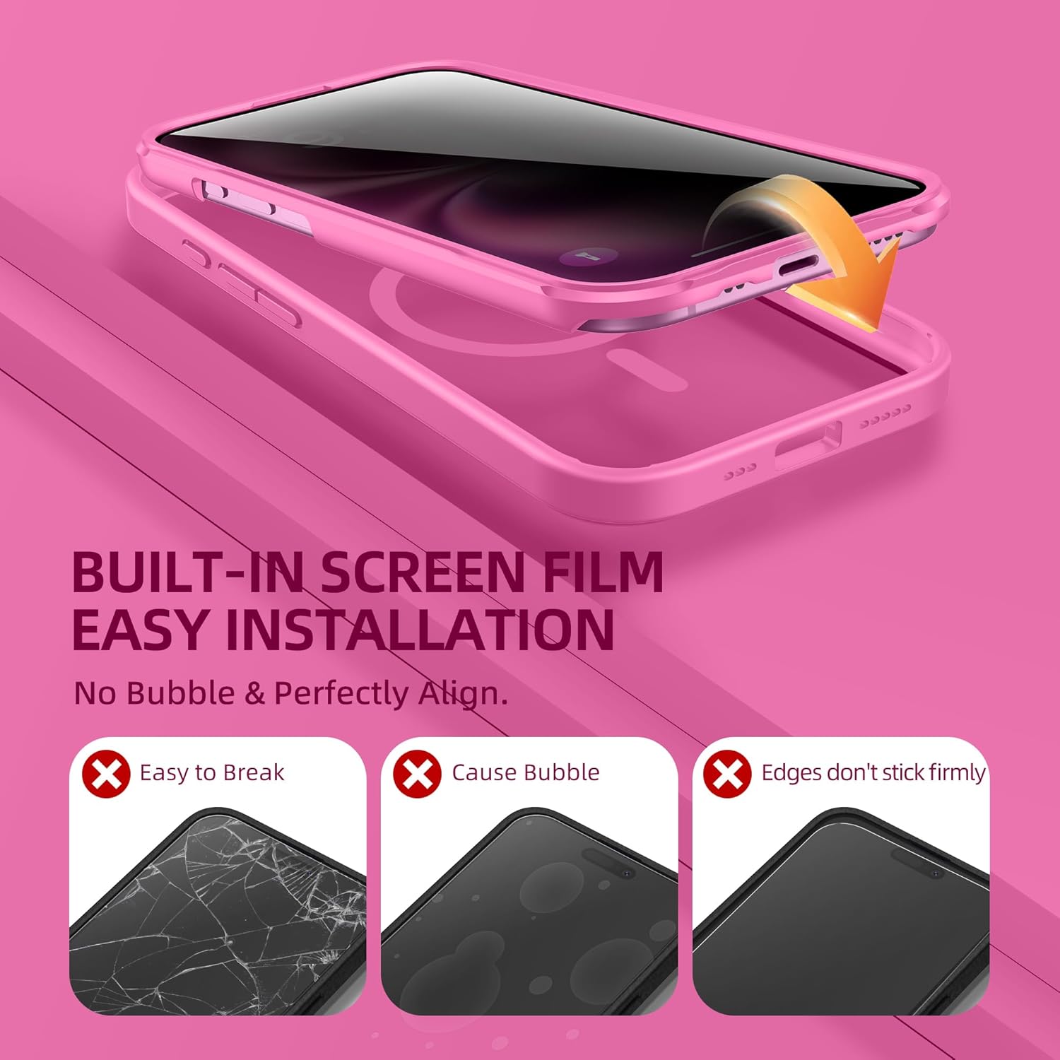 BERFY Magnetic for iPhone 16 Plus Case, Compatible with MagSafe, Built-in Privacy Screen Protector and Upgraded Camera Protection, Anti-Spy Full Body Shockproof Phone Case for 16 Plus 6.7", Peony