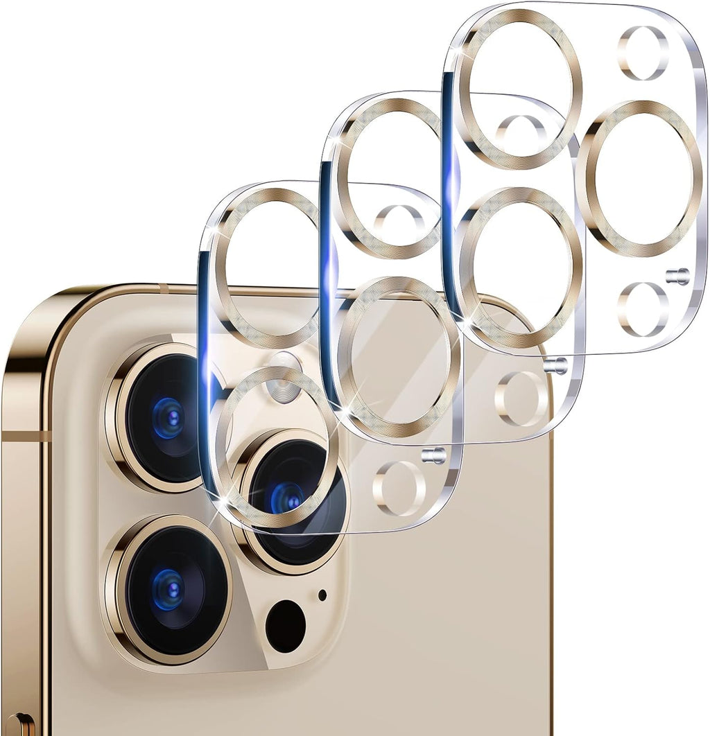UniqueMe [ 3 Pack] Compatible with iPhone 12 Pro Max 6.7" Camera Lens Protector Tempered Glass,[Case Friendly][New version][Scratch-Resistant][Easy Installation] -Golden