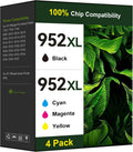 Toner Kingdom Ink Cartridges Remanufactured for HP 952 XL Ink Cartridge Combo Pack Work for HP OfficeJet 8702 OfficeJet Pro 7720 7740 8210 8710 8720 8730 8740 Series (4 Pack Black Cyan Yellow Magenta)
