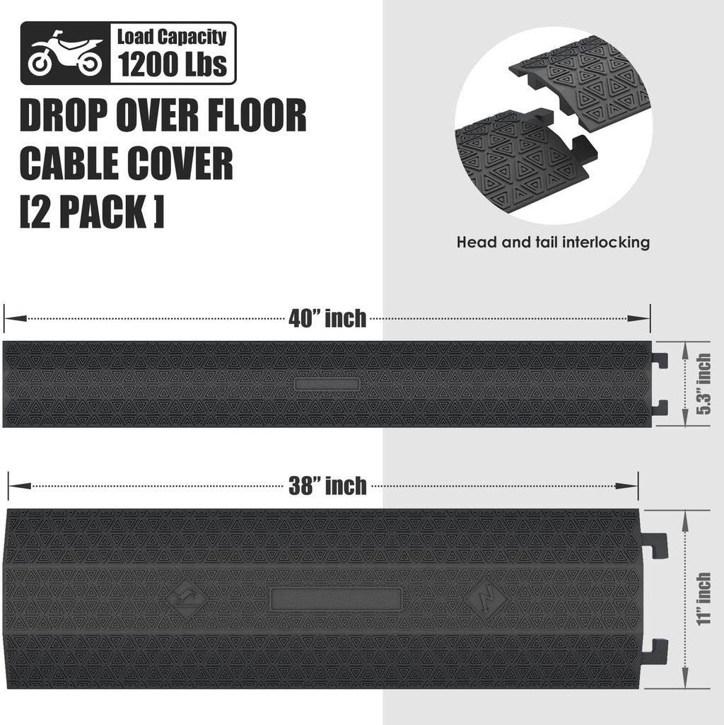 4 Pack 40" inch Drop Over Cable Cover, 4 Pieces Prevent Tripping Rubber Floor Cord Protector, Interlocking Cable Cover, Drop Track Cable Ramp for Home, Office, Store, Warehouse (Slim - 4Pack)