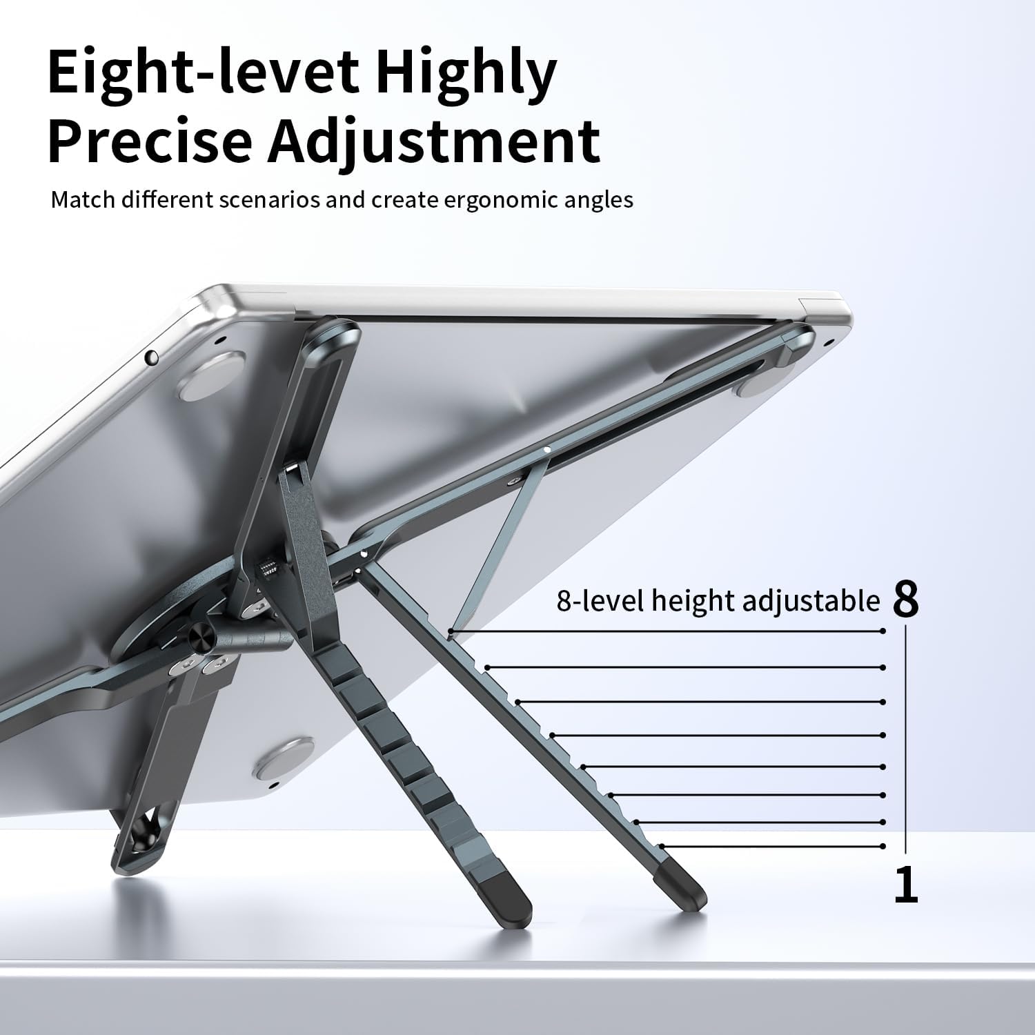 Adjustable Laptop Stand for Desk, Magnetic Phone Holder with Magsafe Compatibility, Portable Foldable Computer Riser for MacBook, iPhone, iPad, Tablet - Perfect for Office, Home, Traveling