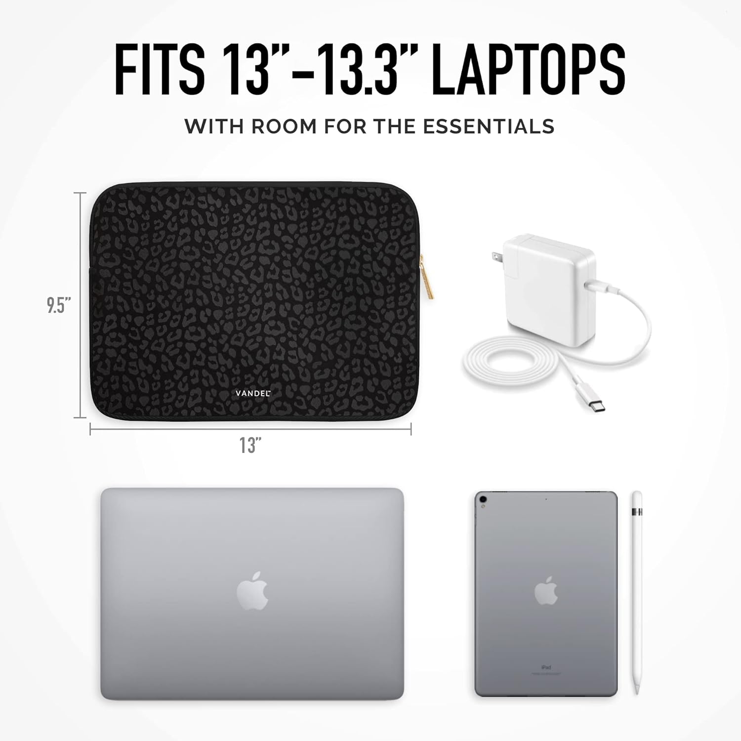 Vandel MacBook Air 13 inch Laptop Sleeve, Fits 13-13.3 inch Laptops: Neoprene MacBook Air & Pro Case, Chromebook, HP Soft Cover | Thin Computer Carrying Bag, Black Leopard Mac (M1 & M2) Pouch