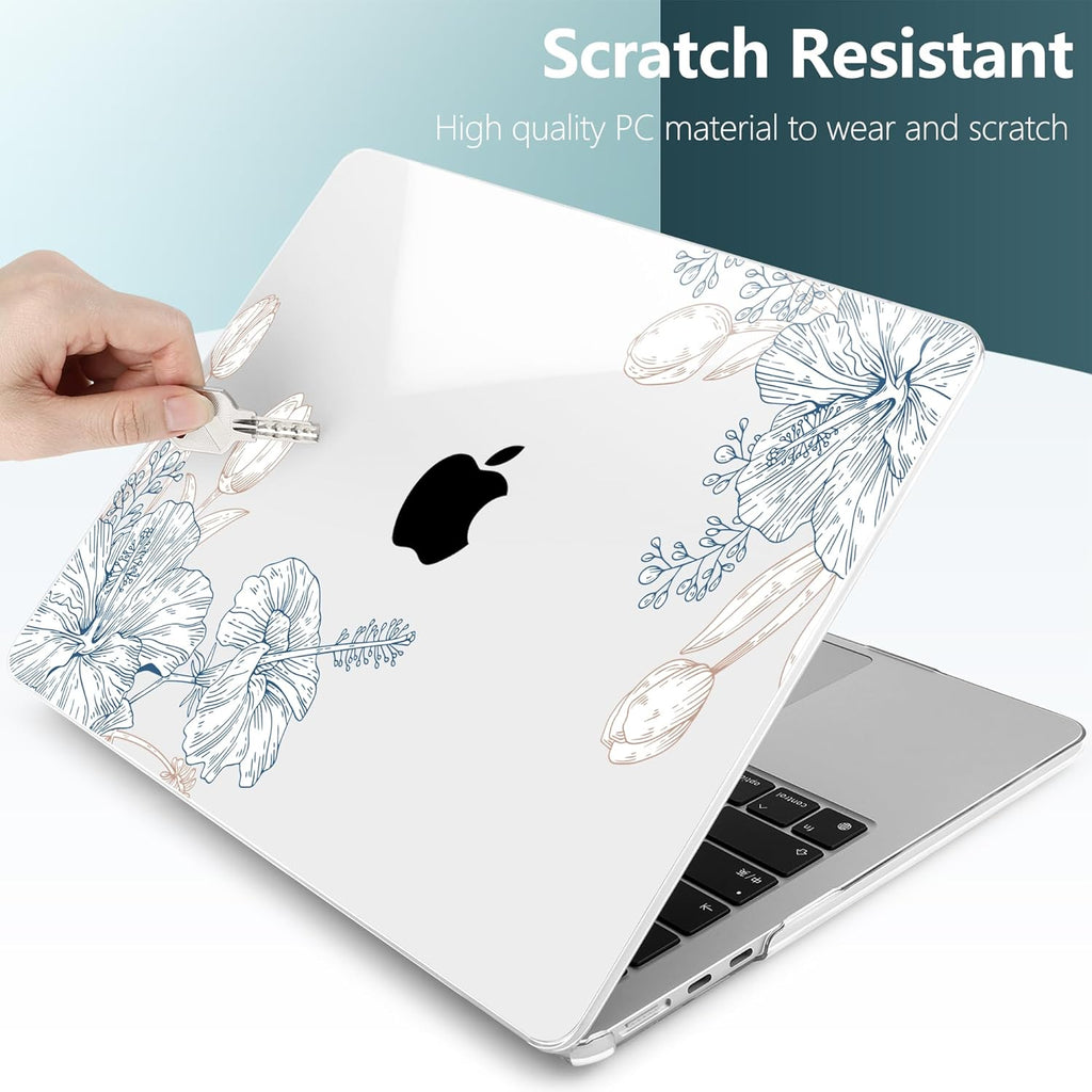 TWOLSKOO Compatible with M4 MacBook Air 13.6 inch Case 2025-2022 Release M4 A3240 M3 A3113 M2 A2681, Plastic Hard Shell & Keyboard Cover & Type C Adapter & Screen Protector, Engraved Sketch2