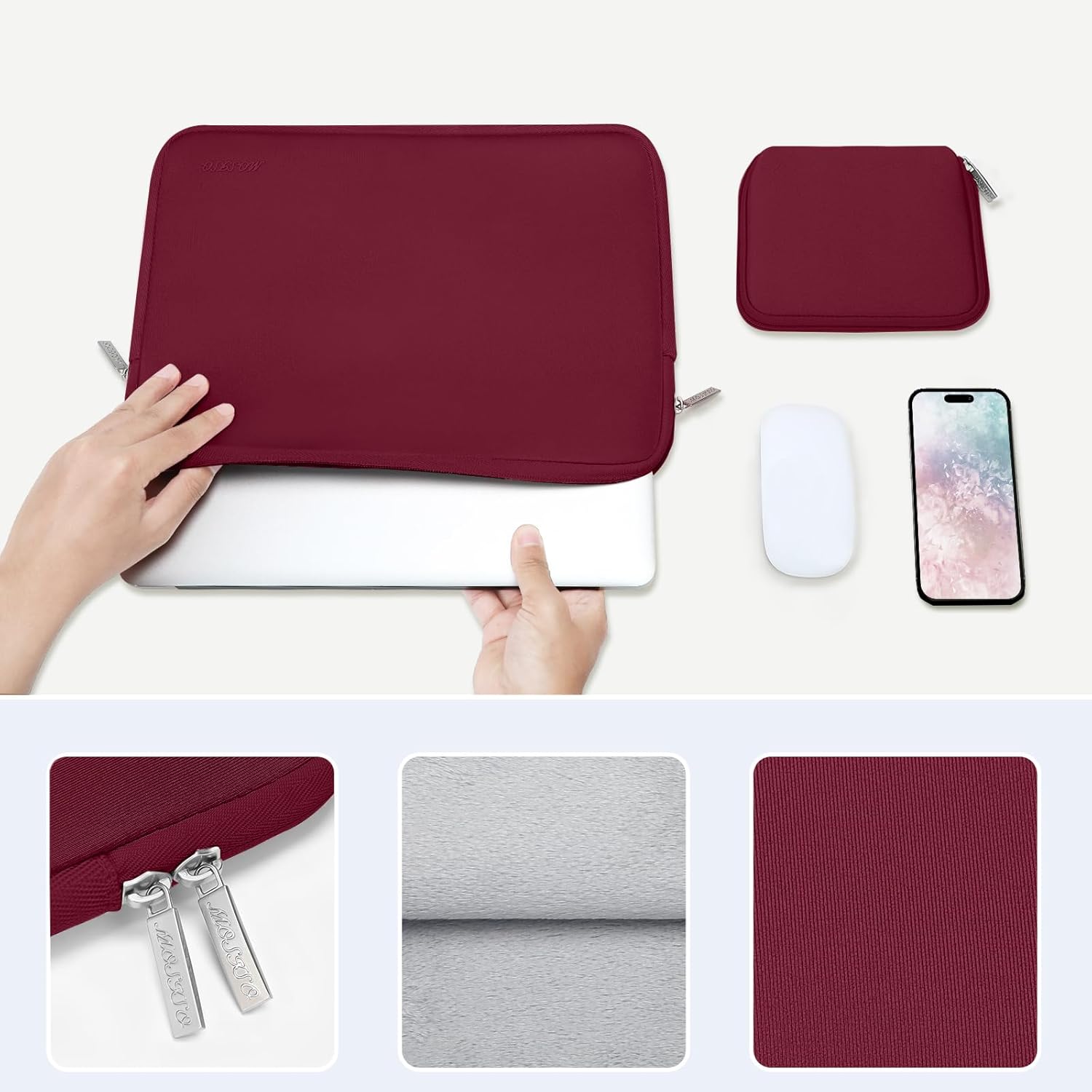 MOSISO Laptop Case 13.3 inch, 13-13.3 inch Laptop Sleeve Bag Compatible with MacBook Air/Pro 13/Pro 14 M5 M4 M3 M2 M1, HP Dell ASUS Lenovo, Neoprene Computer Sleeve Bag with Small Case, Red