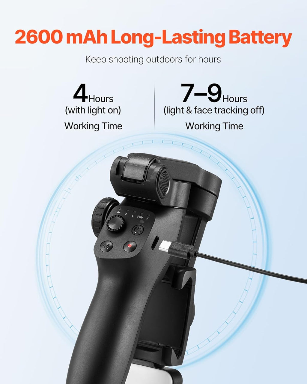 VEVOR Gimbal Stabilizer for Smartphone, 3-Axis Stabilization, Phone Gimbal for Android & iPhone with Magnetic Fill Light, Face Tracking, Gesture Control, Phone Stabilizer for Video Recording Vlogging