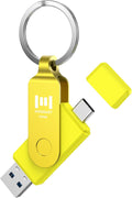 MOSDART 256GB USB3.1 Fast Speed C and A Dual Flash Drive, exFAT Memory Stick with Keychain and LED Indicator, for iPhone 15 and 16, Android Phone, iPad, MacBook, and Other Laptops,Yellow