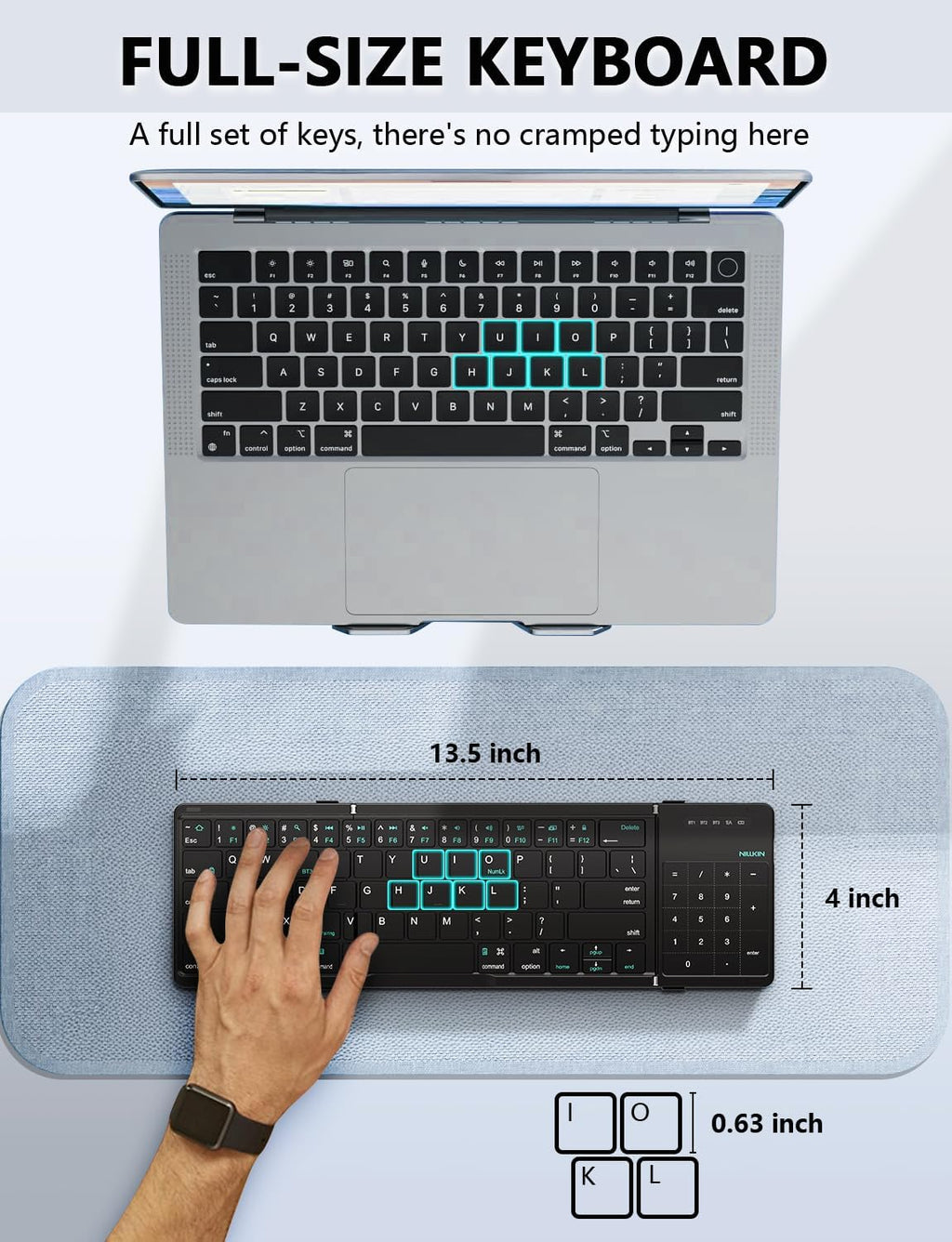 Nillkin Foldable Keyboard with Touchpad, Bluetooth Keyboard with Number Pad, Full Size Keys, Large Trackpad Small Travel Portable Keyboards for iPad Laptop PC Tablets -Black