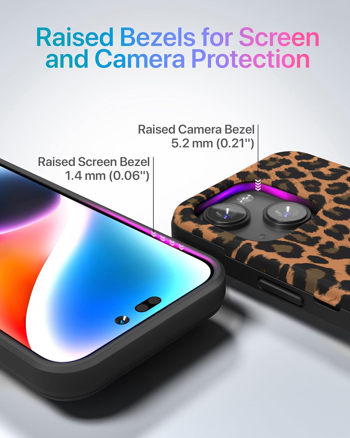 TORU CX Slim for iPhone 15 Case Wallet | Protective Shockproof Heavy Duty Cover with Hidden Card Holder & Card Slot | Mirror & Wrist Strap Included - Leopard