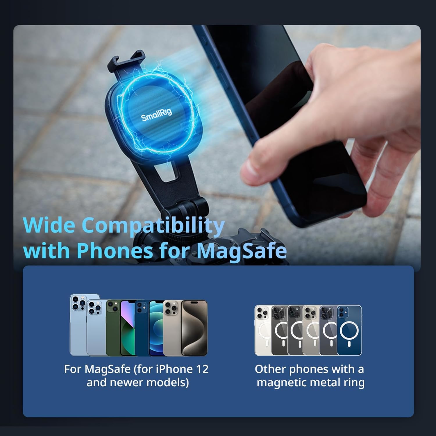 SMALLRIG AC-10 Magnetic Attachable Phone Clamp, Phone Mount with Cold Shoe Mount and 1/4"-20 Threaded Hole, for iPhone 17/16 / 15/14 / 13/12 Series, 90° Tilt for Recording, Live Streaming-5283