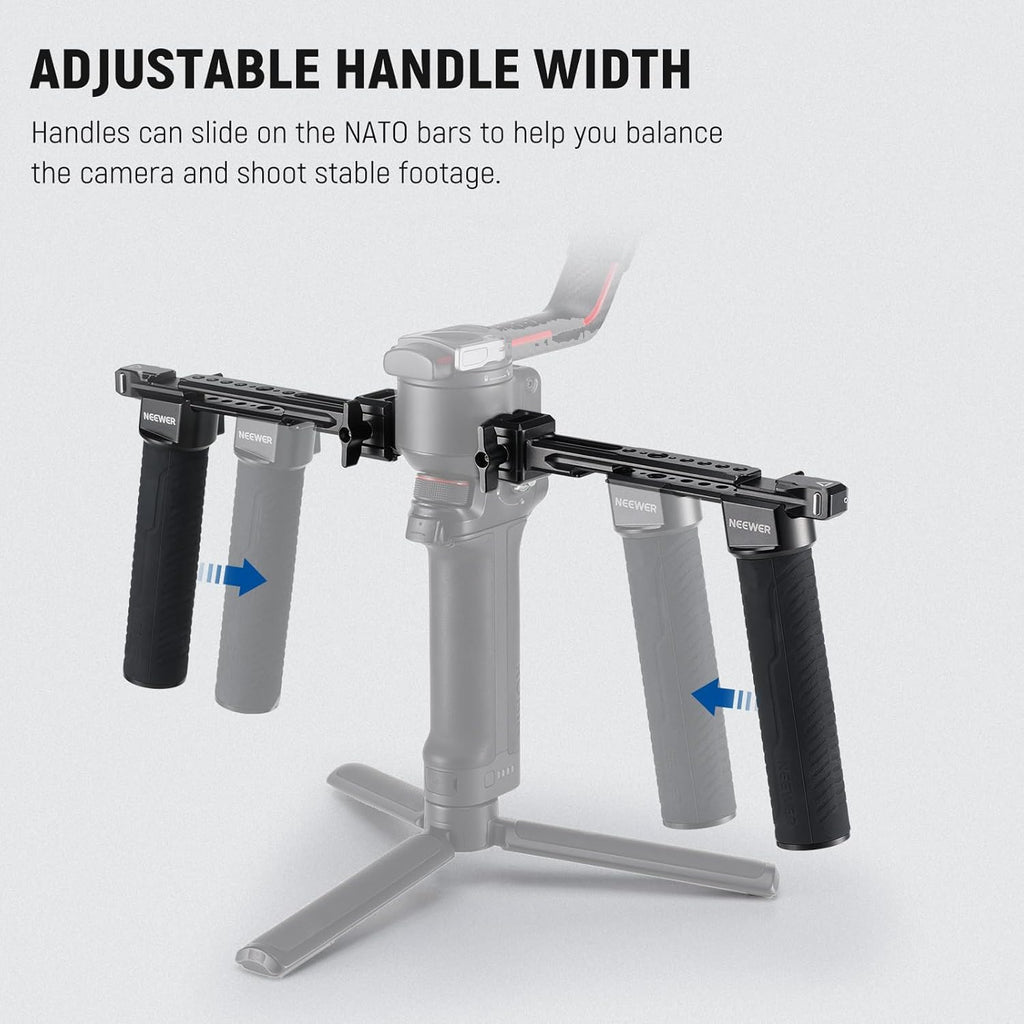 NEEWER Dual Handgrip Compatible with DJI RS4 RS4 Pro RS3 RS3 Pro RS2 RSC2 Ronin S SC Gimbal, Dual Handle Kit with 2 Mini NATO Rails, Quick Release NATO Clamps, 1/4" & 3/8" Threads, GA006