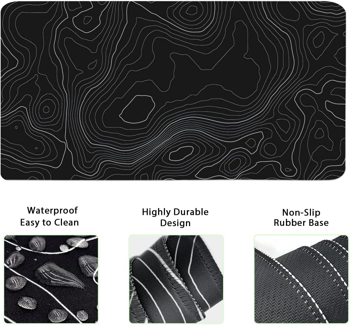 Topographic Large Mouse Pad and Keyboard Wrist Rest, Desk Pad for Keyboard and Mouse, 4-in-1 Large Gaming Mouse Pad with Wrist Support, Non-Slip Desk Mat for Home Office Study Game-Topographic Contour