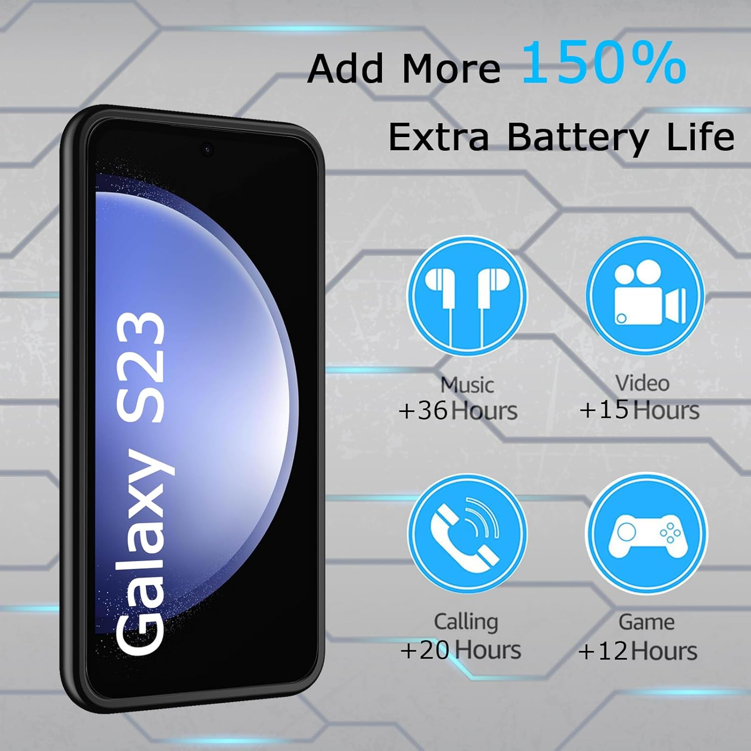Battery Case for Galaxy S23, [10000mAh] Slim Portable Protective Fast Charging Case Backup Power Bank Battery Case Compatible with Galaxy S23-6.1 inch-Black